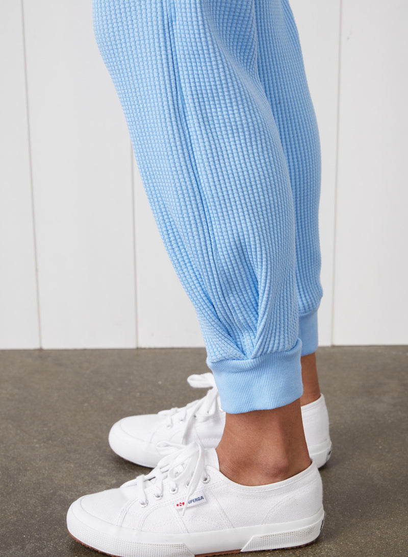 Luxe Thermal Jogger With Pleated Hem in Clear Sky - close up on the ankles