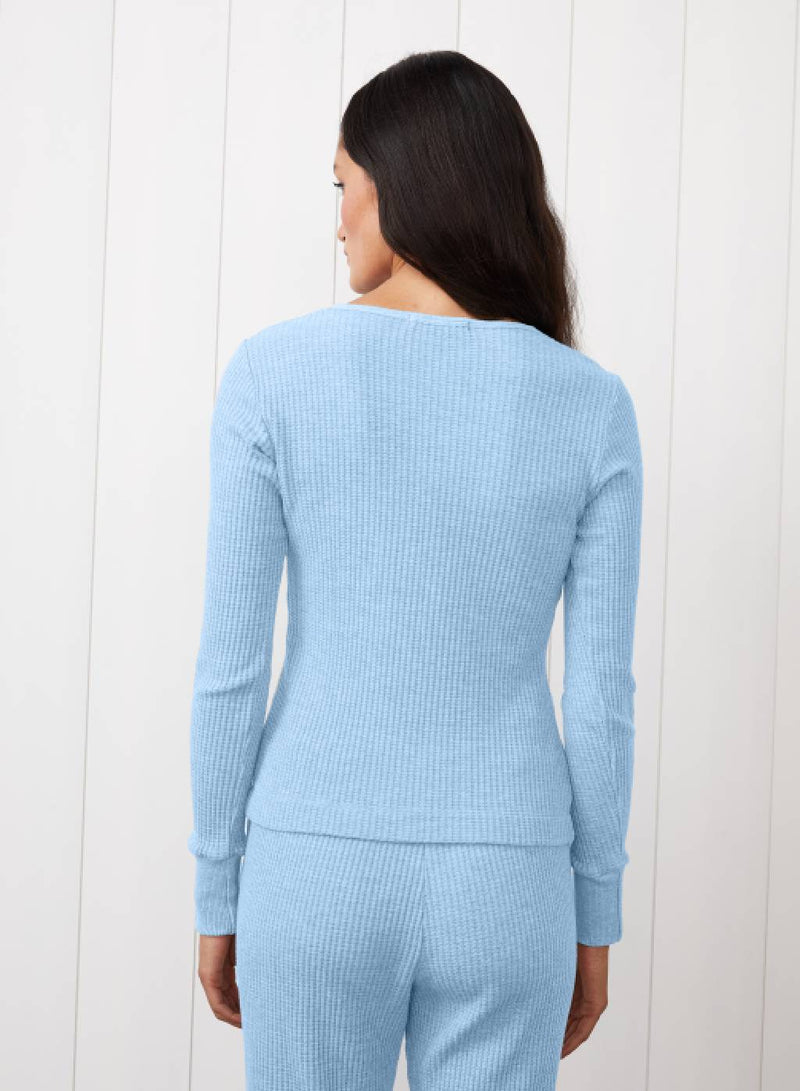 Luxe Thermal Henley in Clear Sky - back view