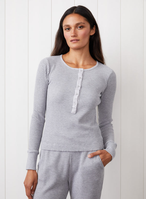 Luxe Thermal Henley in Heather Grey - front view