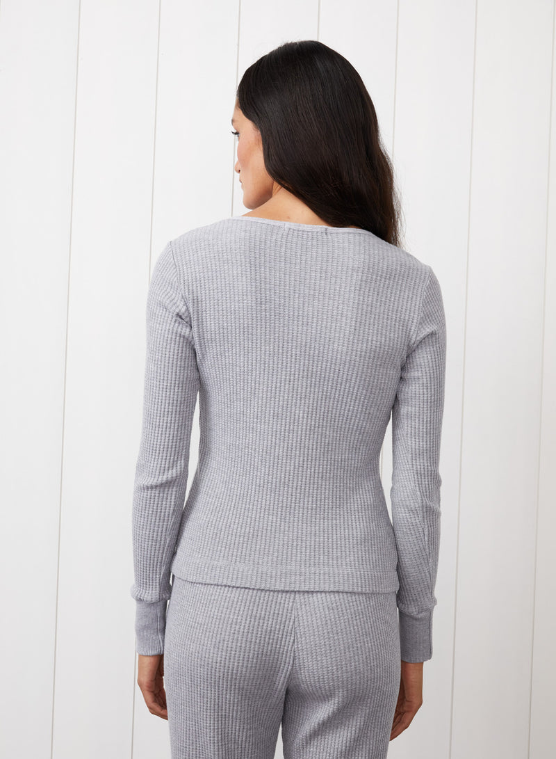 Luxe Thermal Henley in Heather Grey - back view