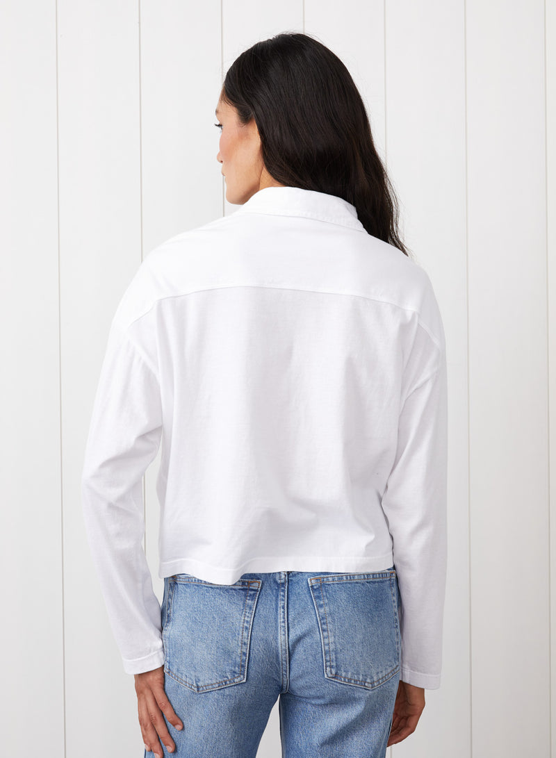 Cloud Jersey Johnny Collar Tee in White - back view