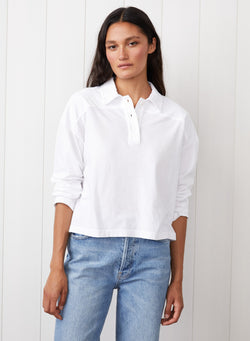 Cloud Jersey Johnny Collar Tee in White - front view