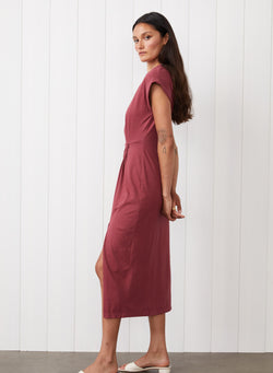 Cloud Jersey Twist Midi Dress in Turkish Rose - side view