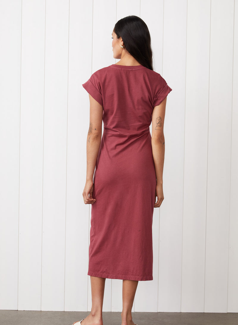 Cloud Jersey Twist Midi Dress in Turkish Rose - back view