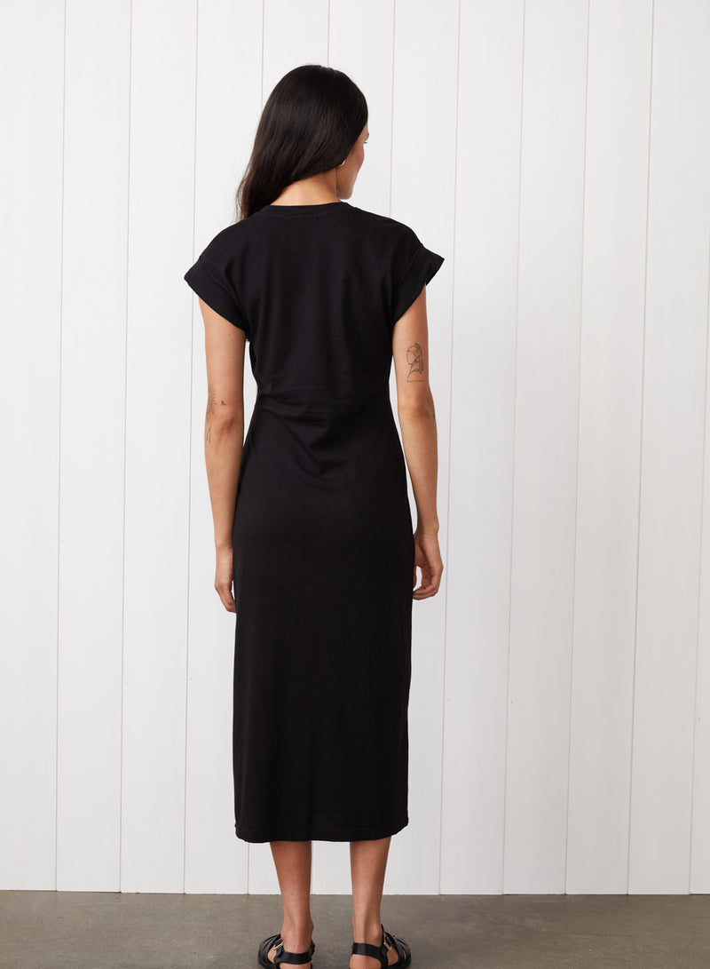 Cloud Jersey Twist Midi Dress in Black - back view