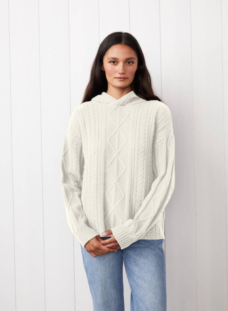 Cable Knit Hood Sweater in Cream - front image 