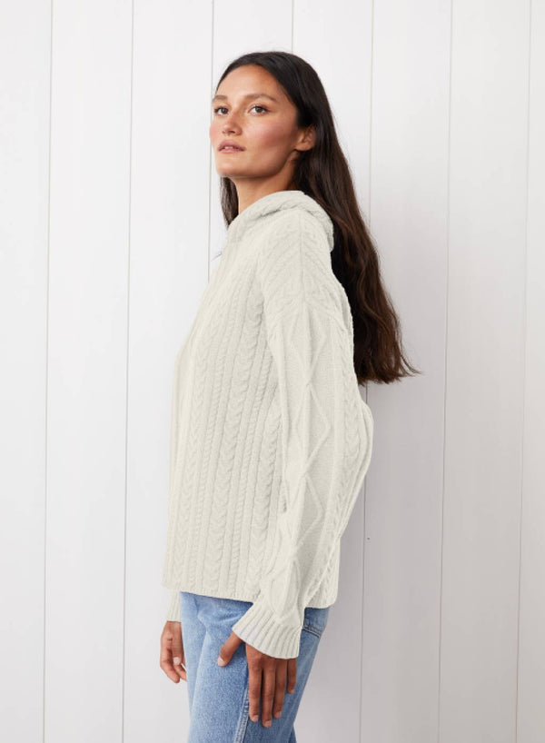 Cable Knit Hood Sweater in Cream - side view