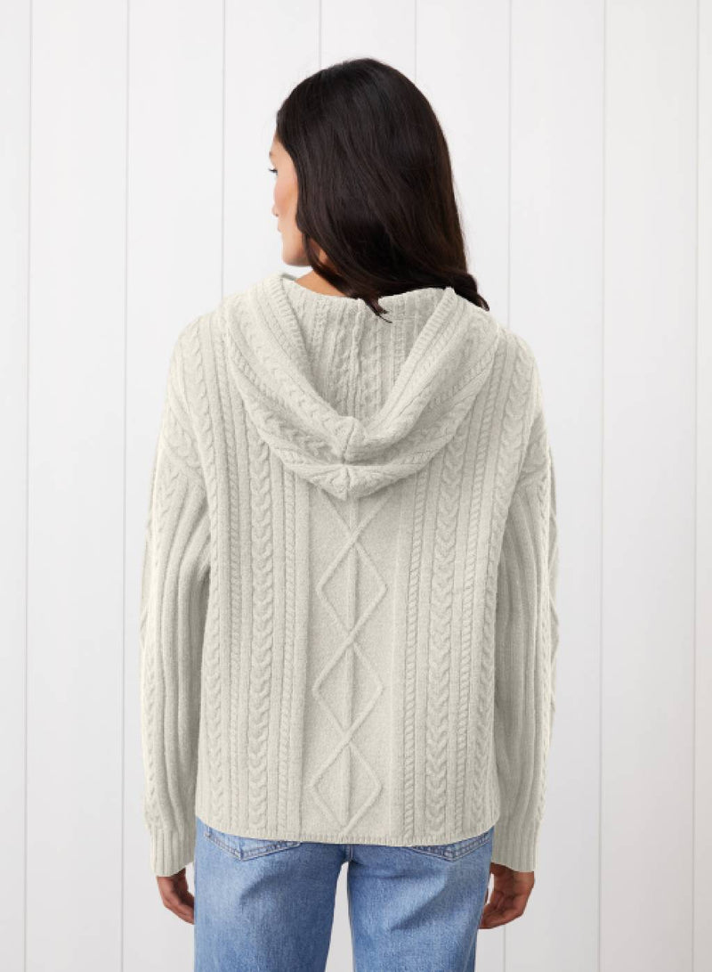 Cable Knit Hood Sweater in Cream - back image showing the hoodie more. 