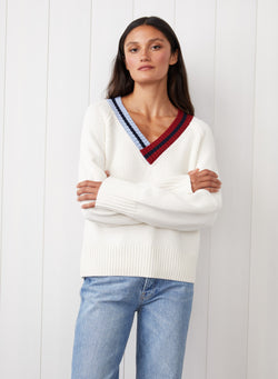 Raglan V-Neck Sweater in Cream - front view