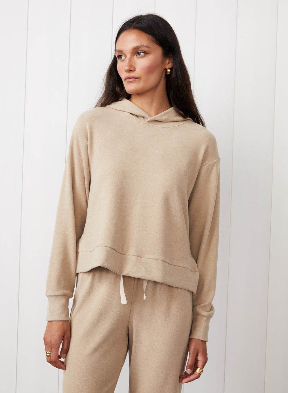 Honeyluxe Hoodie With Side Slits in Taupe – shopstateside.us