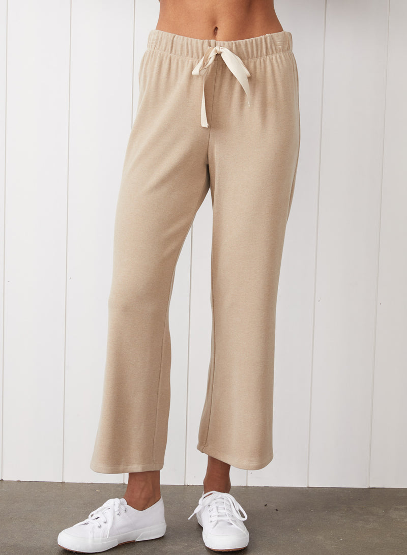 Honeyluxe Drawstring Cropped Flare Pant in Taupe - front view