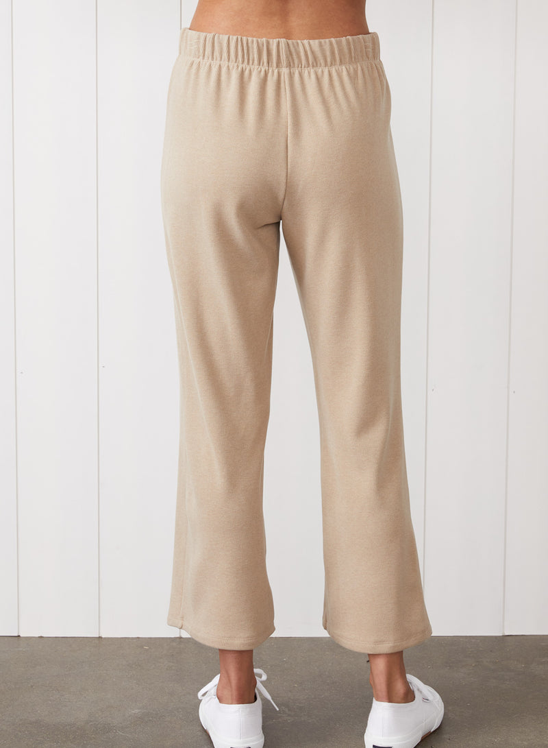 Honeyluxe Drawstring Cropped Flare Pant in Taupe - back view