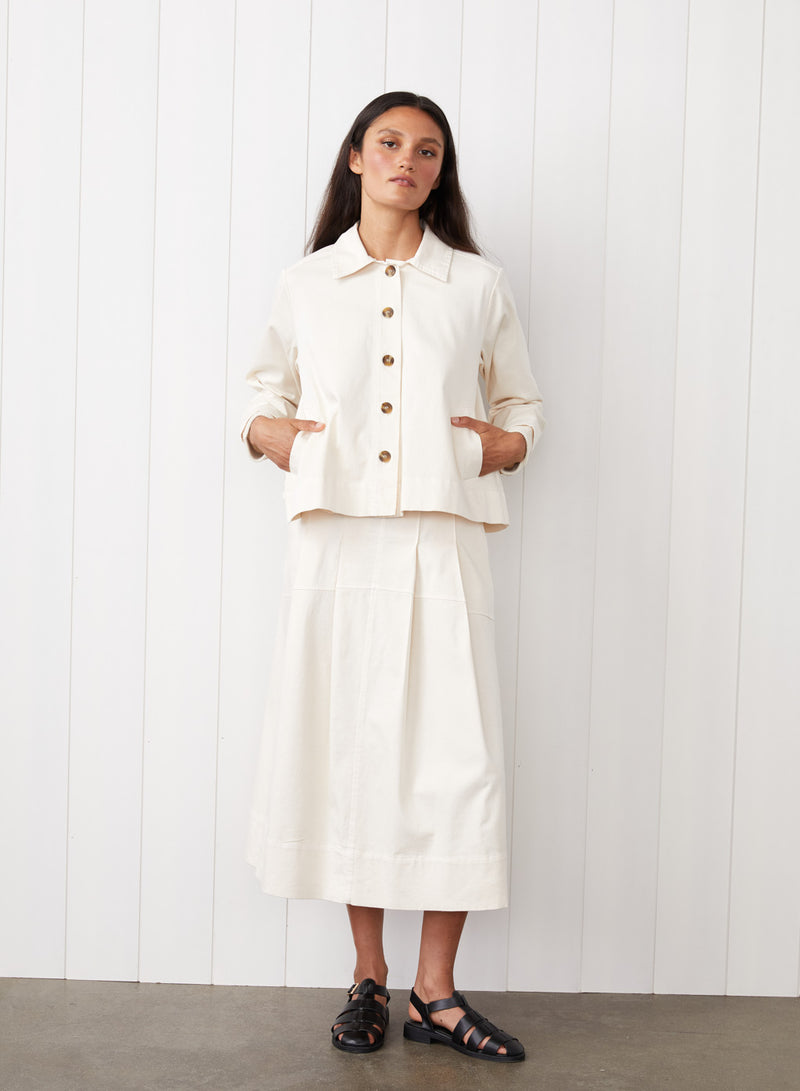 Cava Twill Peacoat & Skirt Set in Cream