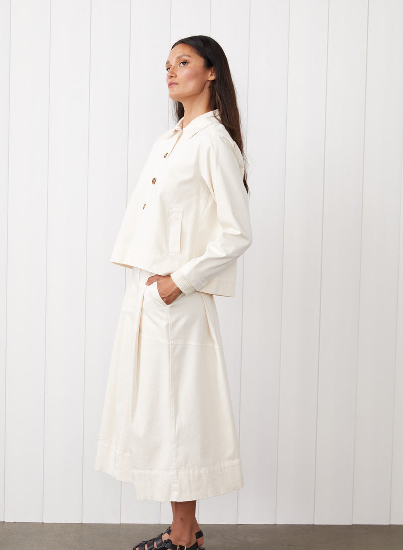 Cava Twill Peacoat & Skirt Set in Cream