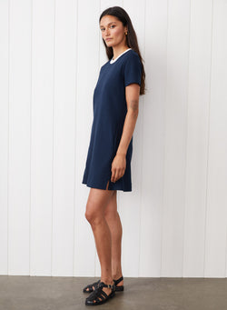 Ponte Color Block Mini Dress in New Navy - side view