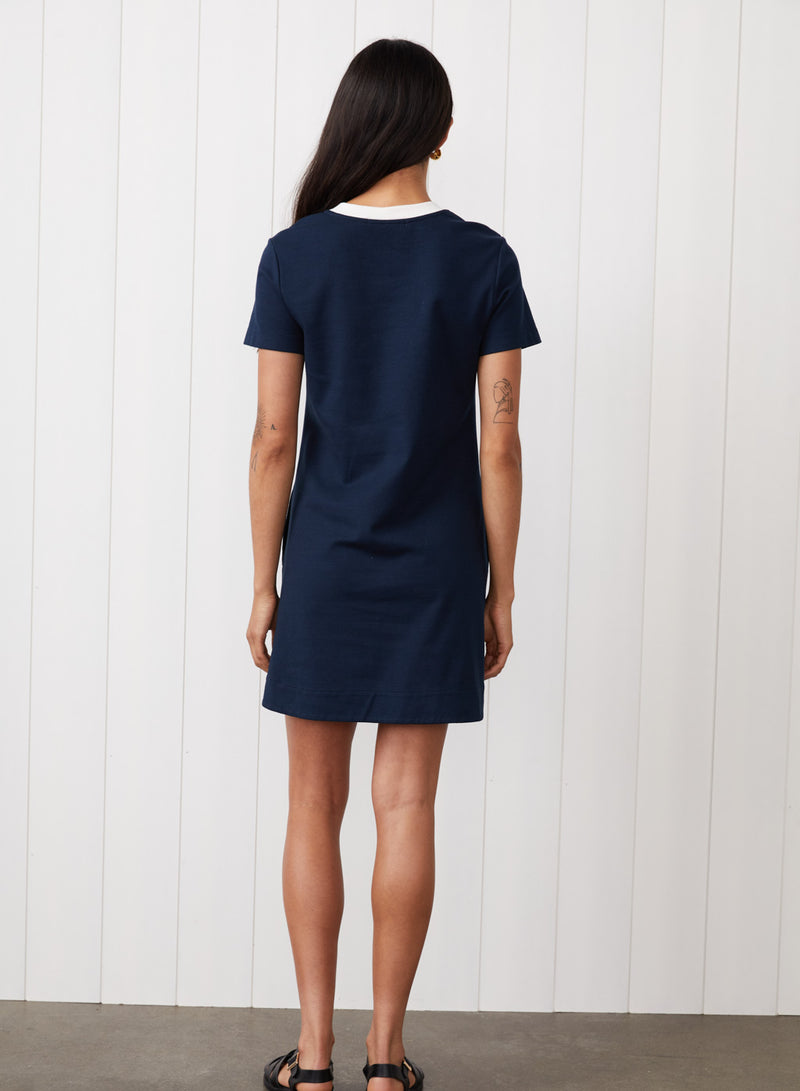 Ponte Color Block Mini Dress in New Navy - back view