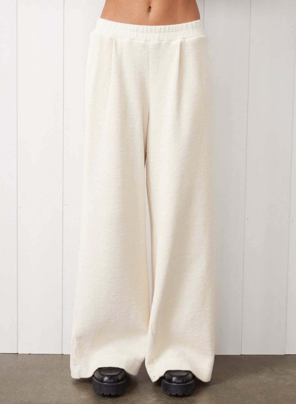 Jasper Knit Cord Wide Leg Trouser in Cream