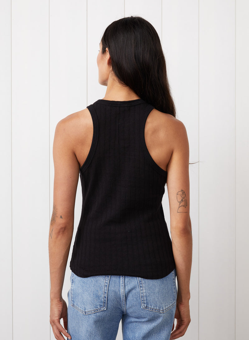 Double Faced Pointelle Tank in Black - back view