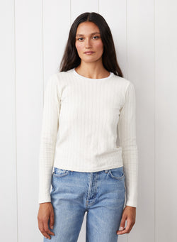 Double Faced Pointelle Long Sleeve Top in Cream - front view 