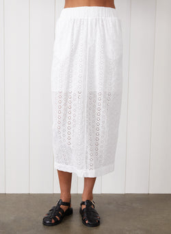 Eyelit Midi Skirt in White - front view