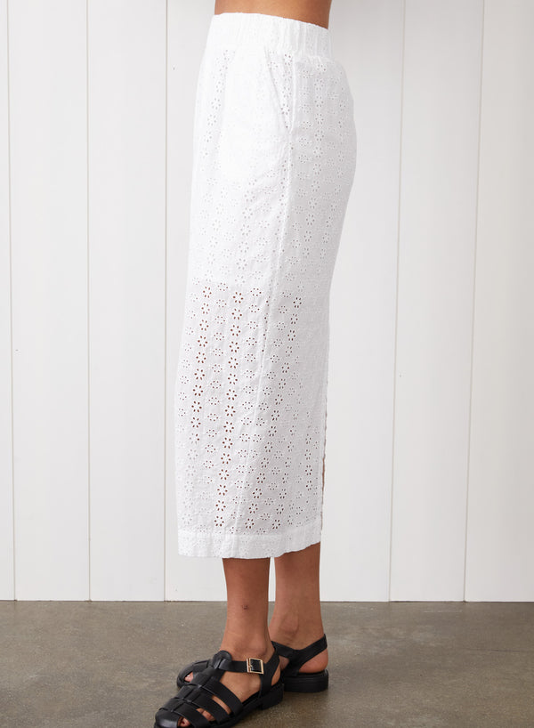 Eyelit Midi Skirt in White - side view