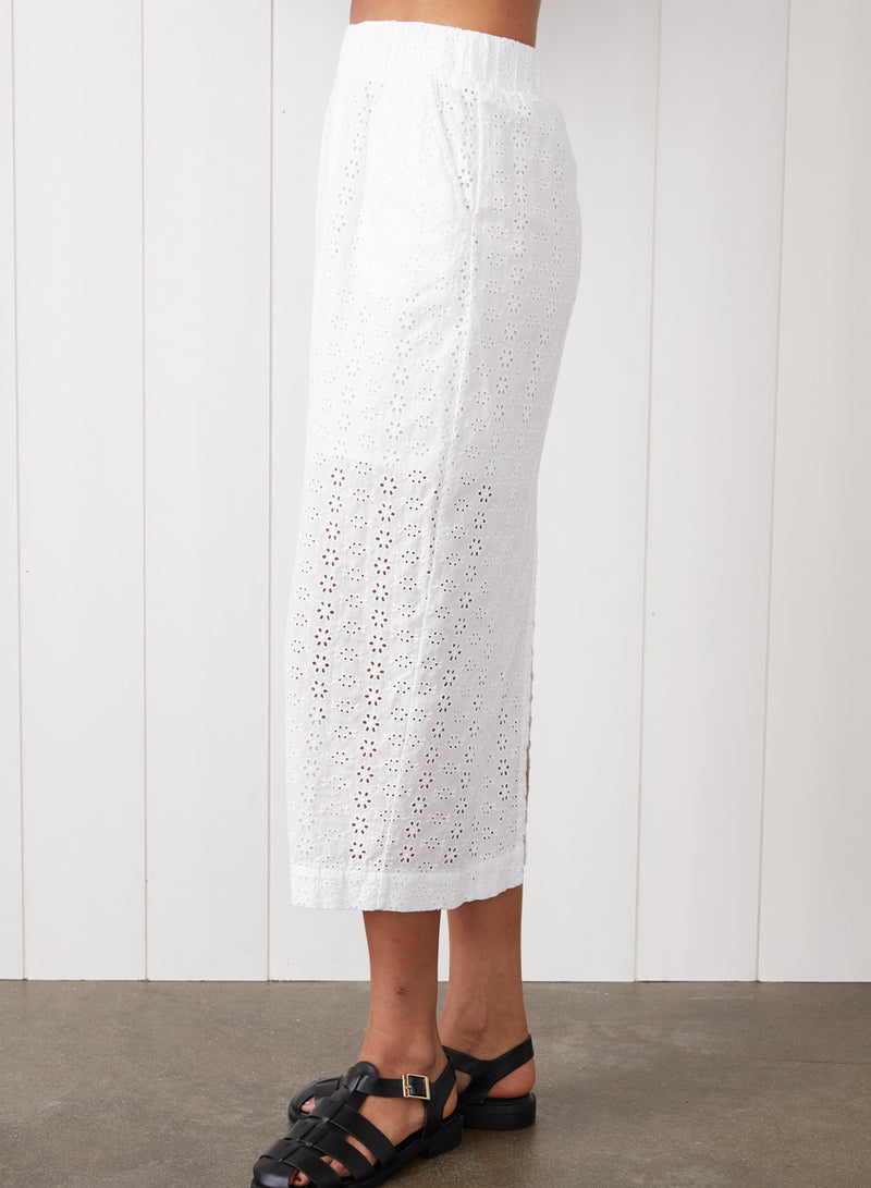 Eyelit Midi Skirt in White - side view