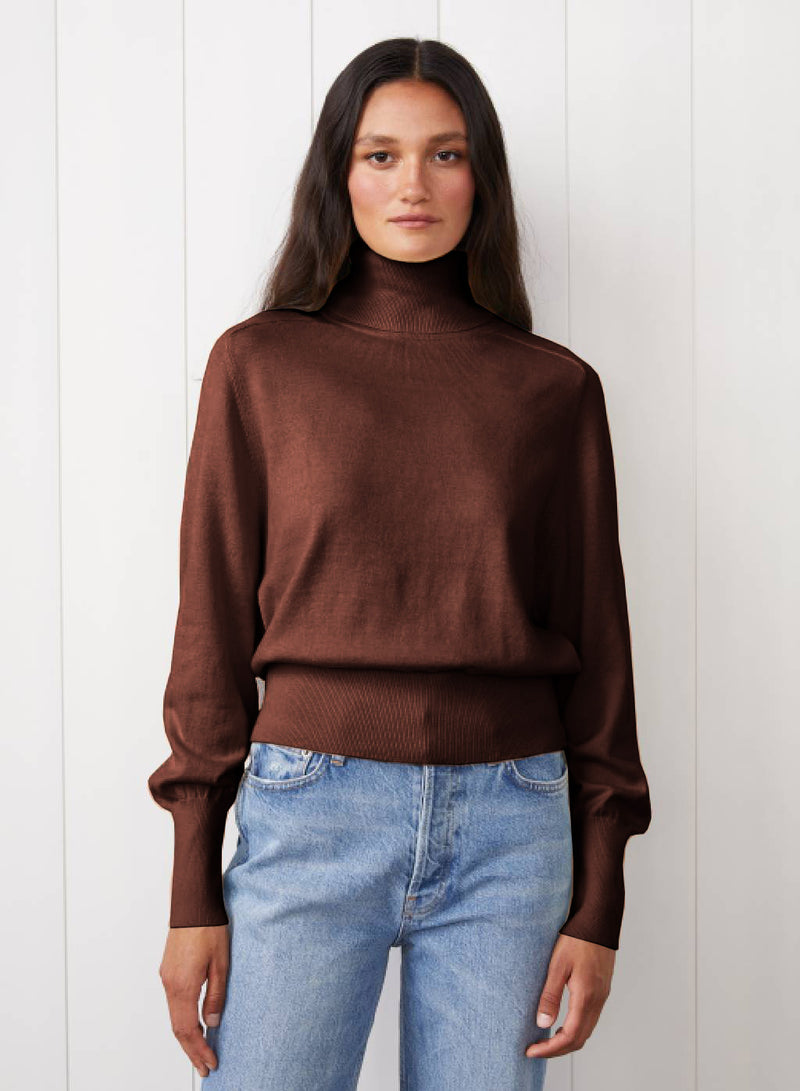 Saddles Shoulder Sweater in Cafe Latte