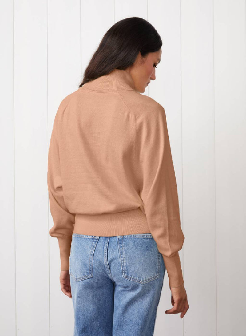 Saddles Shoulder Sweater in Cafe Latte - back view