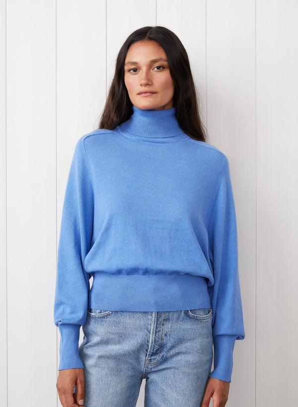 Saddles Shoulder Sweater in Clear Sky - front view