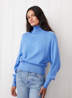 Saddles Shoulder Sweater in Clear Sky - front view