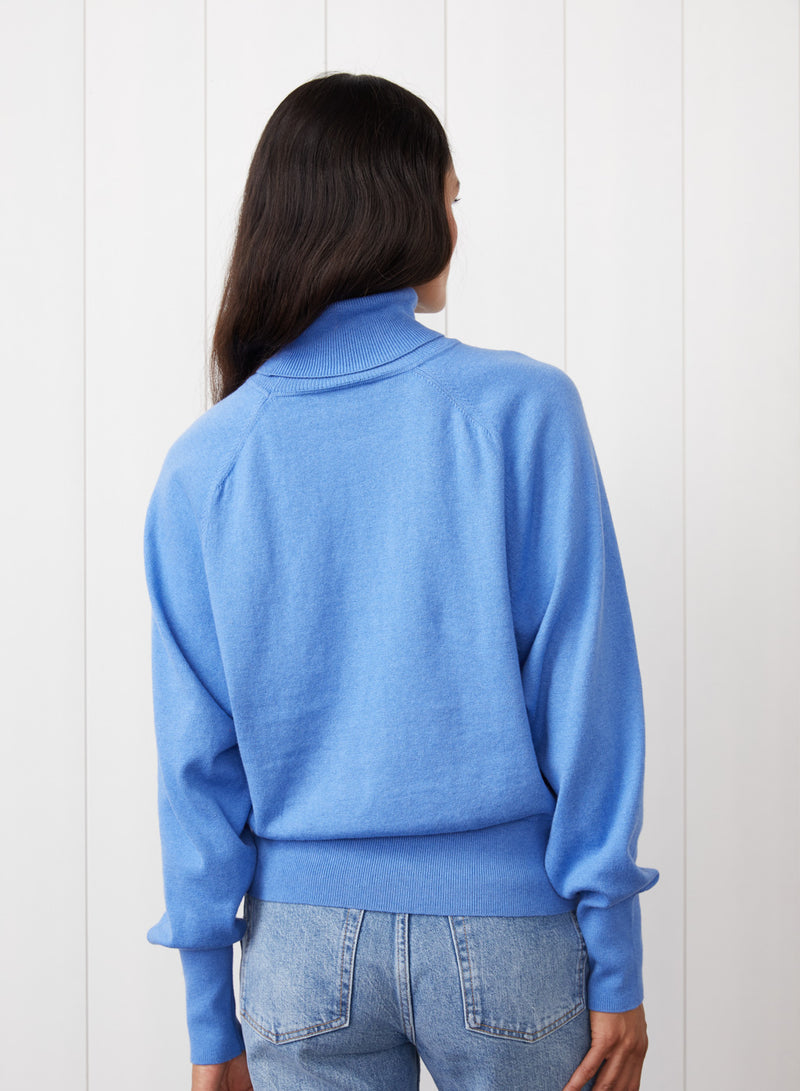 Saddles Shoulder Sweater in Clear Sky - back view