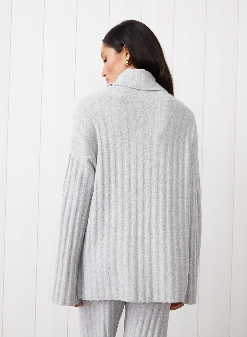 6x6 Rib Turtleneck in Heather Grey - back image of the model