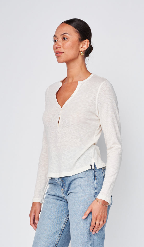 Supima Slub Jersey Henley in White