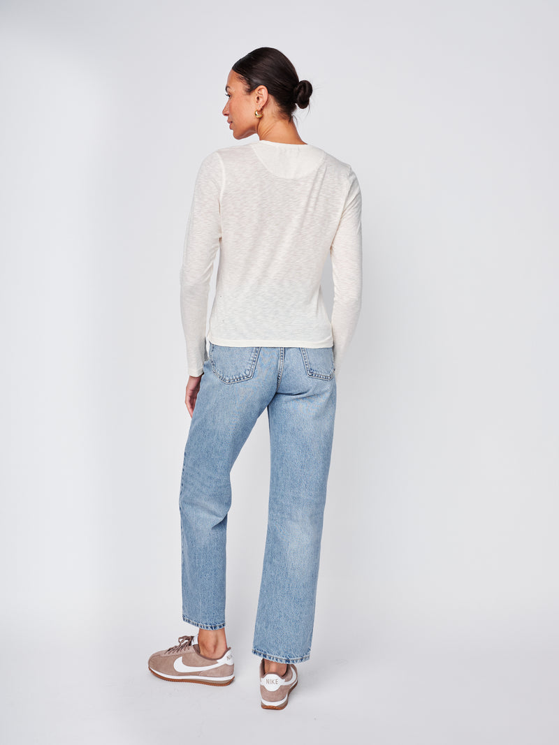 Supima Slub Jersey Long Sleeve Twist Tee in White