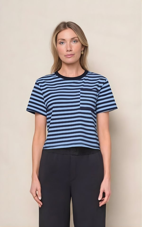 Preppy Stripe Boxy Tee in Blue Topaz