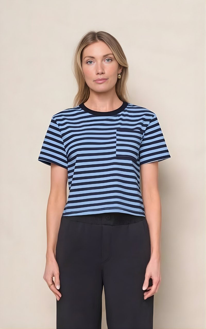 Preppy Stripe Boxy Tee in Blue Topaz