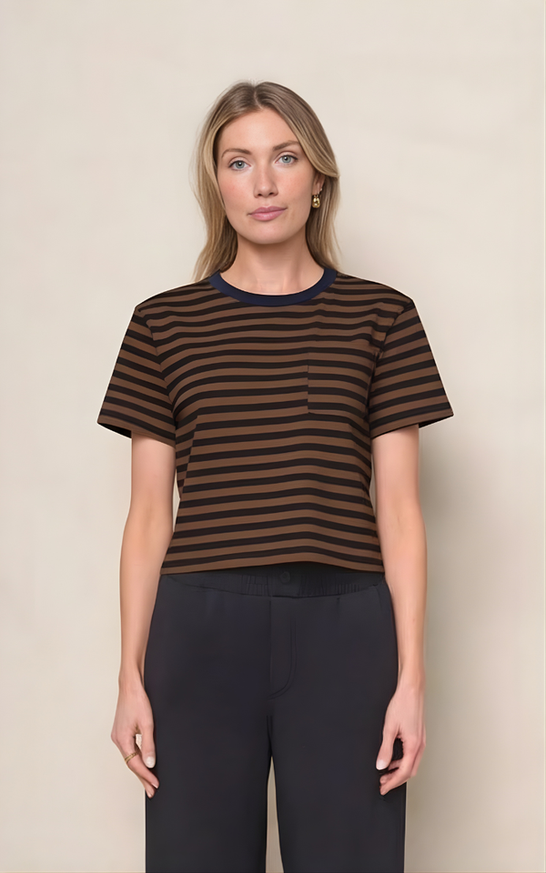 Preppy Stripe Boxy Tee in Espresso