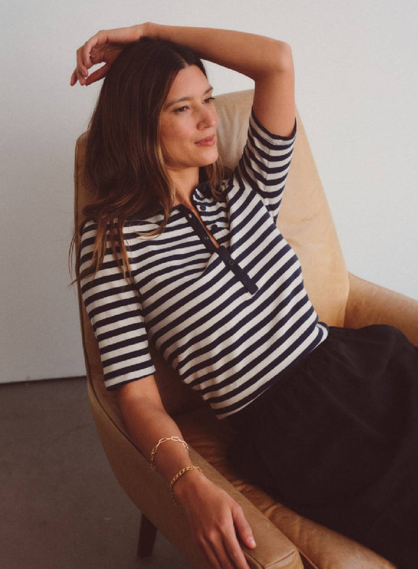 Preppy Stripe Polo Top in Cream
