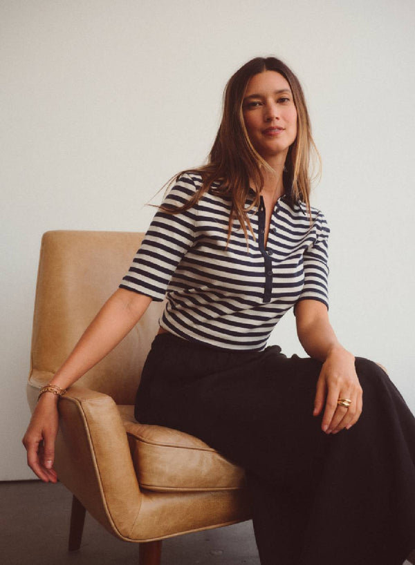 Preppy Stripe Polo Top in Cream