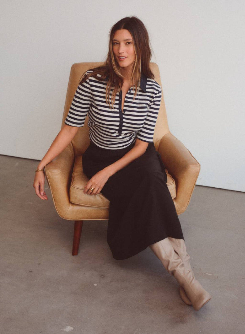 Preppy Stripe Polo Top in Cream