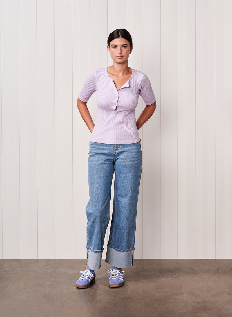 Luxe Thermal Short Sleeve Henley in Lilac Mist