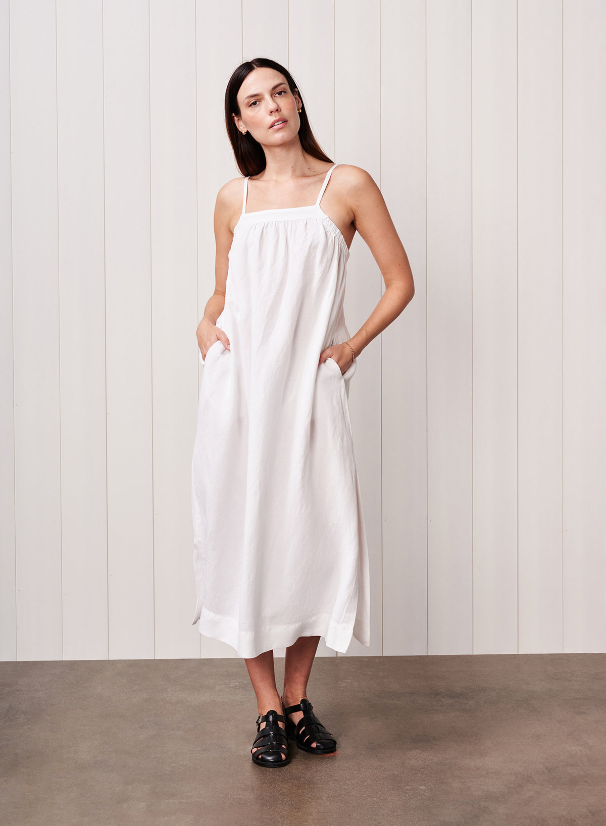 long linen coat dress Linen Long Coat L / White main image 1
