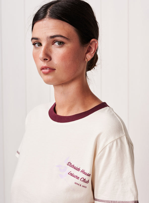 Cloud Jersey Leisure Club Ringer Tee in Cream