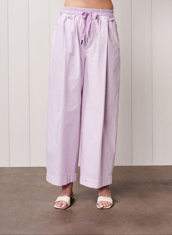 Fine Poplin Ribbed Waist Drawstring Pant in Lilac Mist