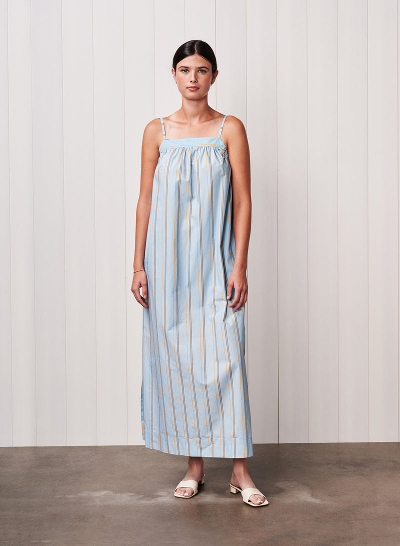 Column Stripe Poplin Maxi Dress in Blue Multi Stripe - XS - Shop STATESIDE Dresses | Modern Comfort. Luxe Fabrics. Soft Elegance. Column Stripe Poplin Maxi Dress in Blue Multi Stripe - XS - Shop STATESIDE Dresses | Modern Comfort. Luxe Fabrics. Soft Elegance.