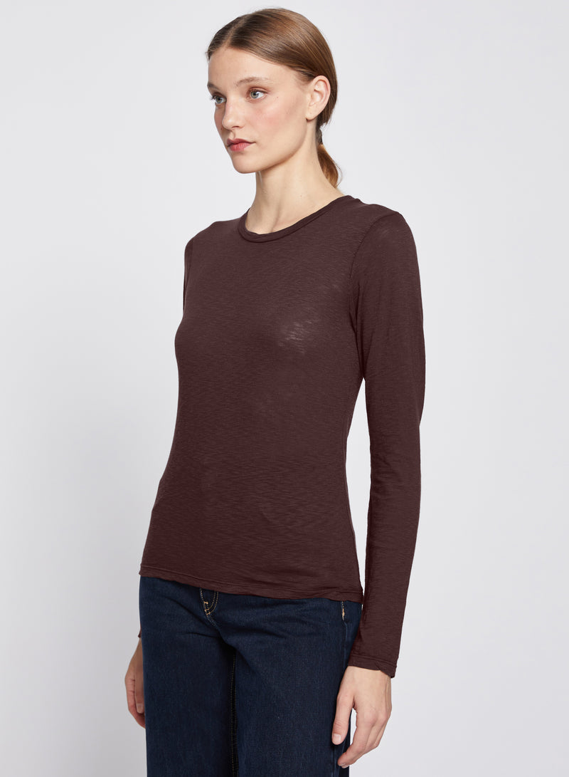 Supima Slub Long Sleeve Crew in Espresso