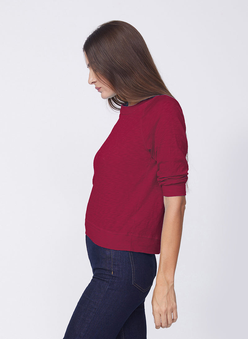 Supima Slub Jersey Sweatshirt Tee in Bordeaux