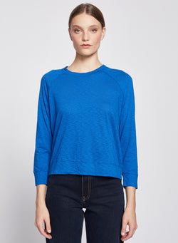 Supima Slub Sweatshirt Tee in True Blue-3/4 front 