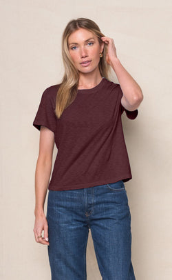 Supima Slub Jersey Short Sleeve Crew in Cabernet