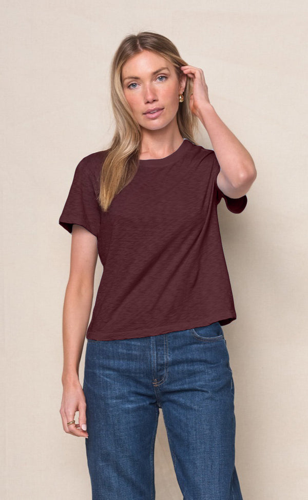 Supima Slub Jersey Short Sleeve Crew in Cabernet